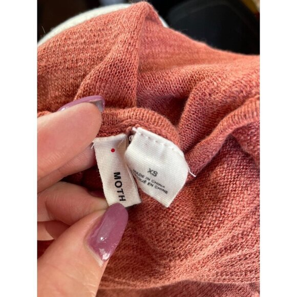 Anthropologie Moth Sweater Pullover Surplice Orange Knit 3/4 Sleeve Hi-Low Sz XS - Picture 6 of 7